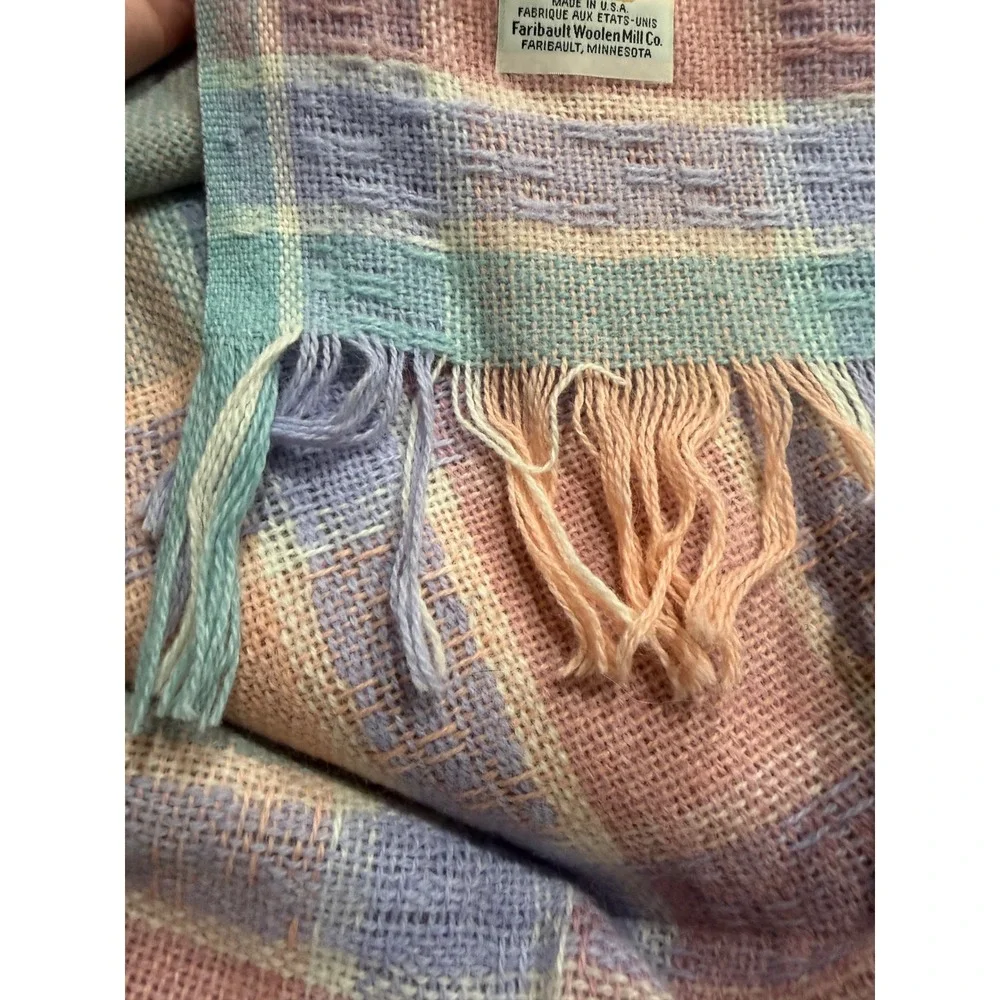 Vintage Faribault Faribo Plaid Blanket Unisex OS Multicolor Wool Blend Fringe